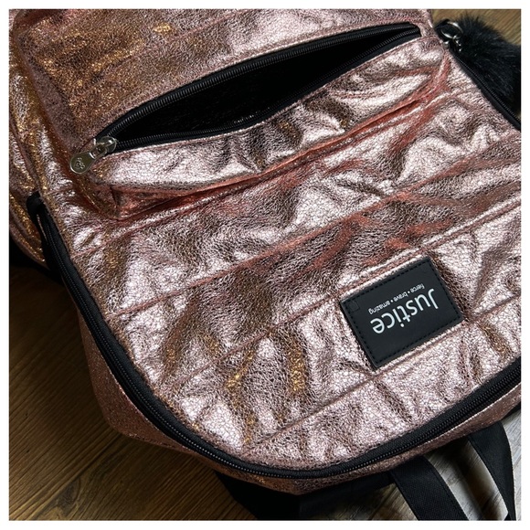Justice Quilted Metallic Rose Gold Backpack - Picture 5 of 12